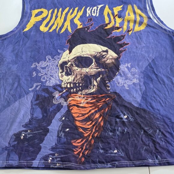 Punks Not Dead Tank Top Mens 2XL Purple Skull Graphic Biker Stretch Unbranded - Picture 8 of 10